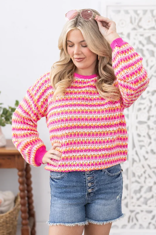 Pink Multicolor Stripe Knit Pullover Sweater