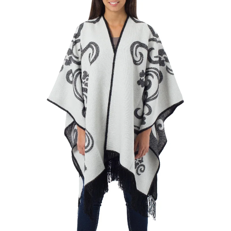 Reversible White & Grey Alpaca Ruana Poncho